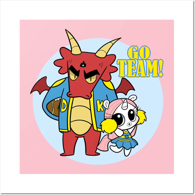 Marshmallow the Unicorn and Dragon King Highschool Football Wall Art by Ms.Tiny